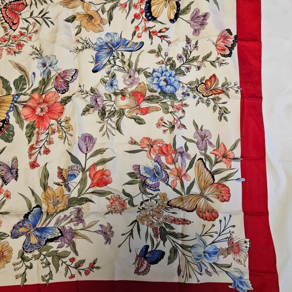 Echo Limited Edition Silk Scarf - Red Border, Butterflies & Flowers - 34" - Picture 2 of 5